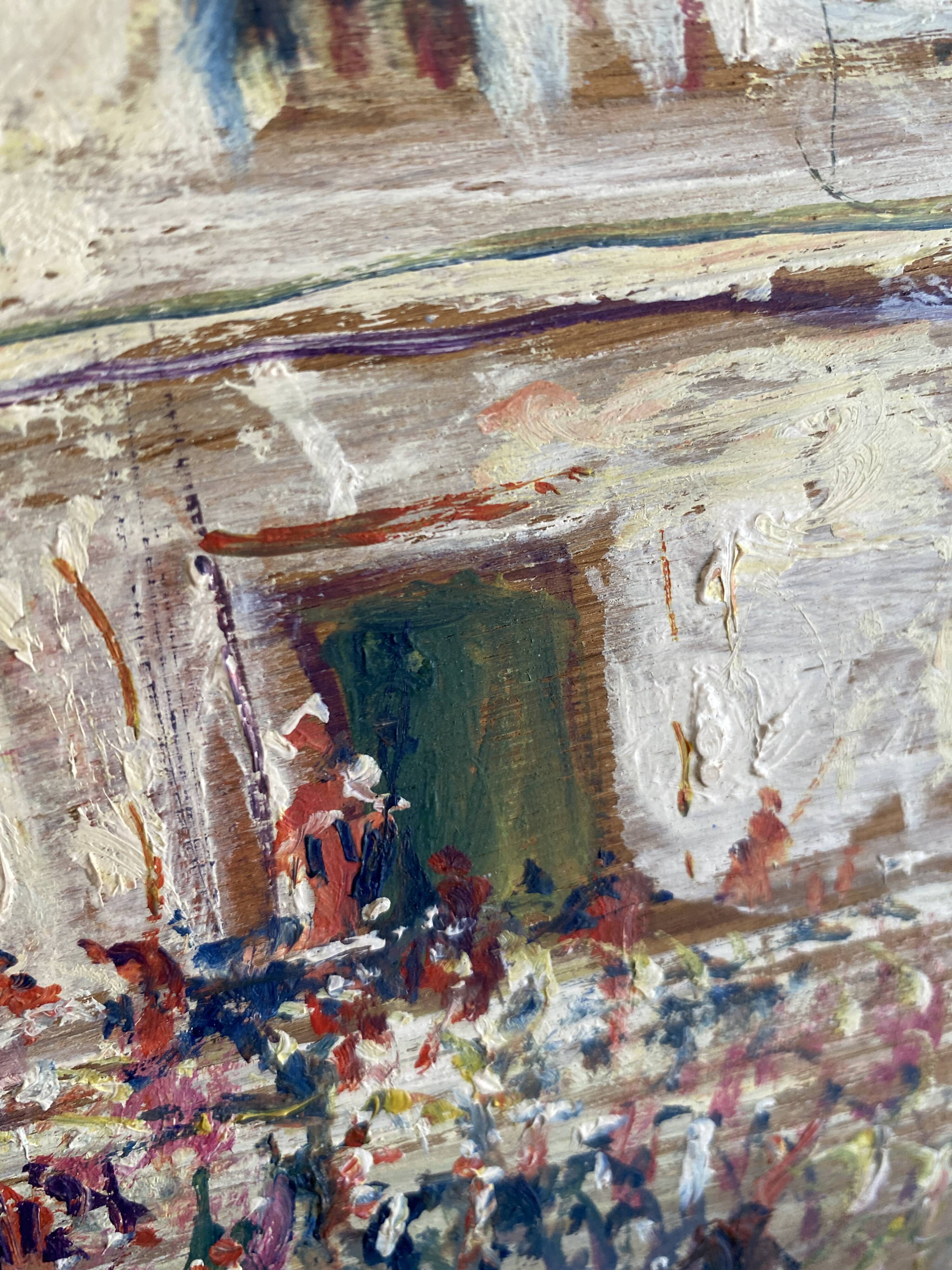 Oil on wood, “village festival”, Italy, 1960s