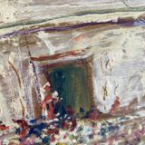 Oil on wood, “village festival”, Italy, 1960s