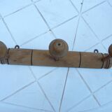 Wooden wall coat rack turned in imitation of bamboo, 3 hooks, 1900s