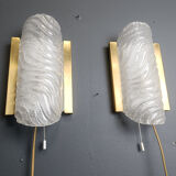 Pair of brass and glass wall lights by Fischer Leuchten, 1960s