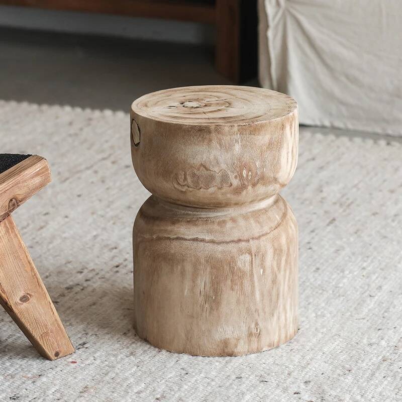small retro solid wood cylindrical coffee table