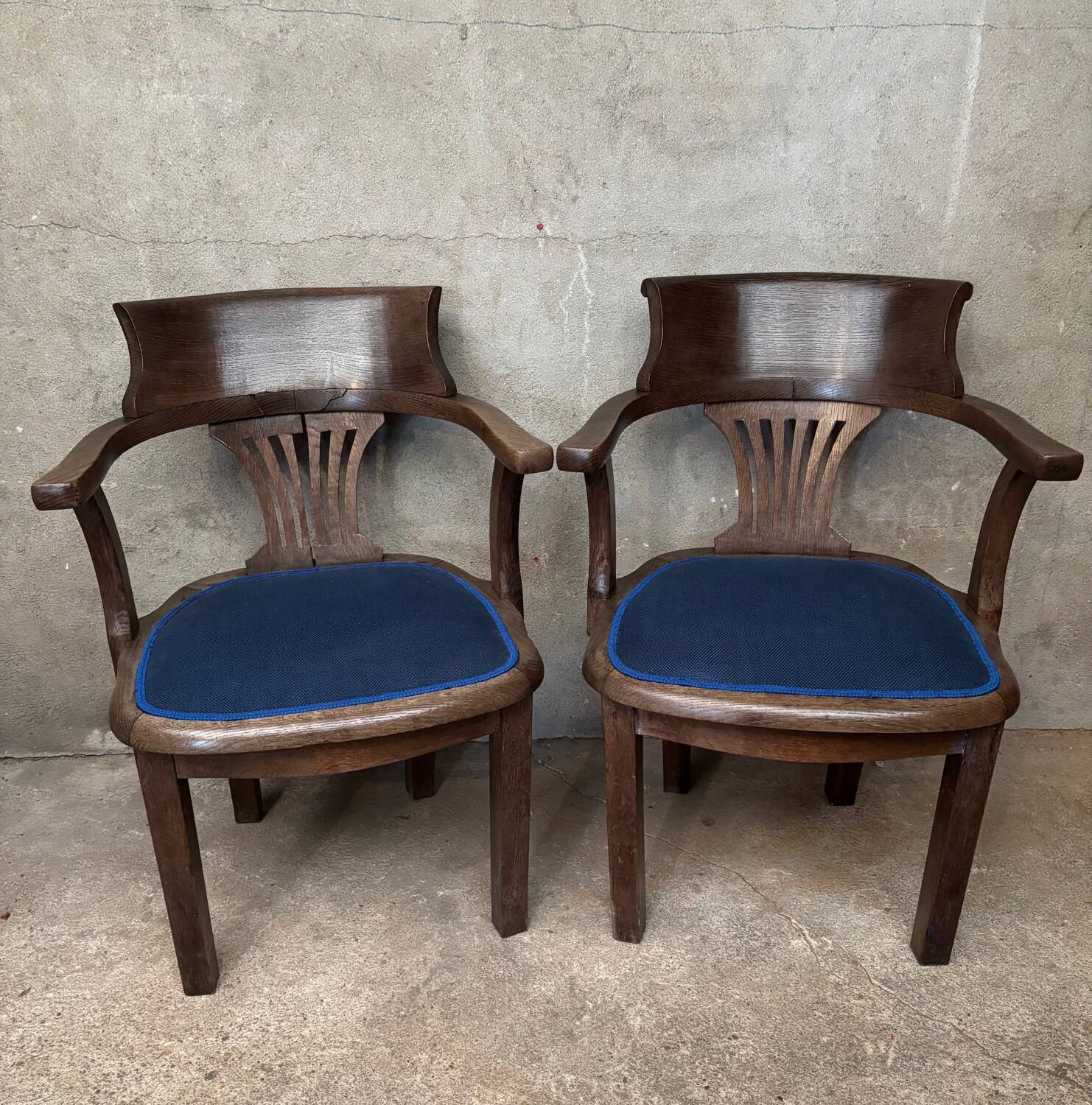 Pair of American bank armchairs in solid oak