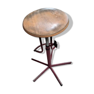 Adjustable industrial stool wood metal footrest
