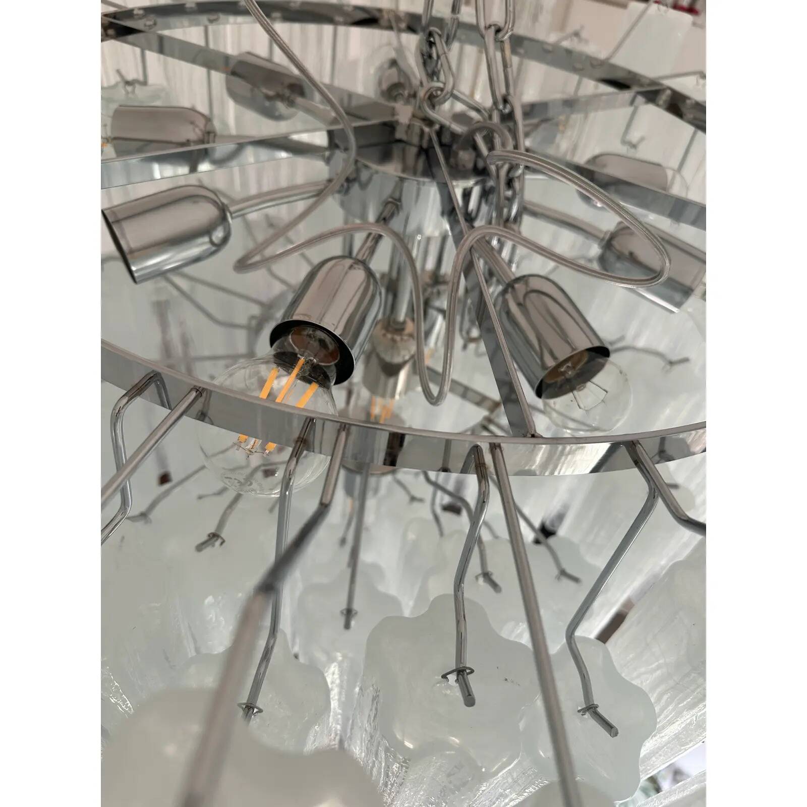 Modern Large Venetian White Alabastro Tronchi Murano Glass Chandelier
