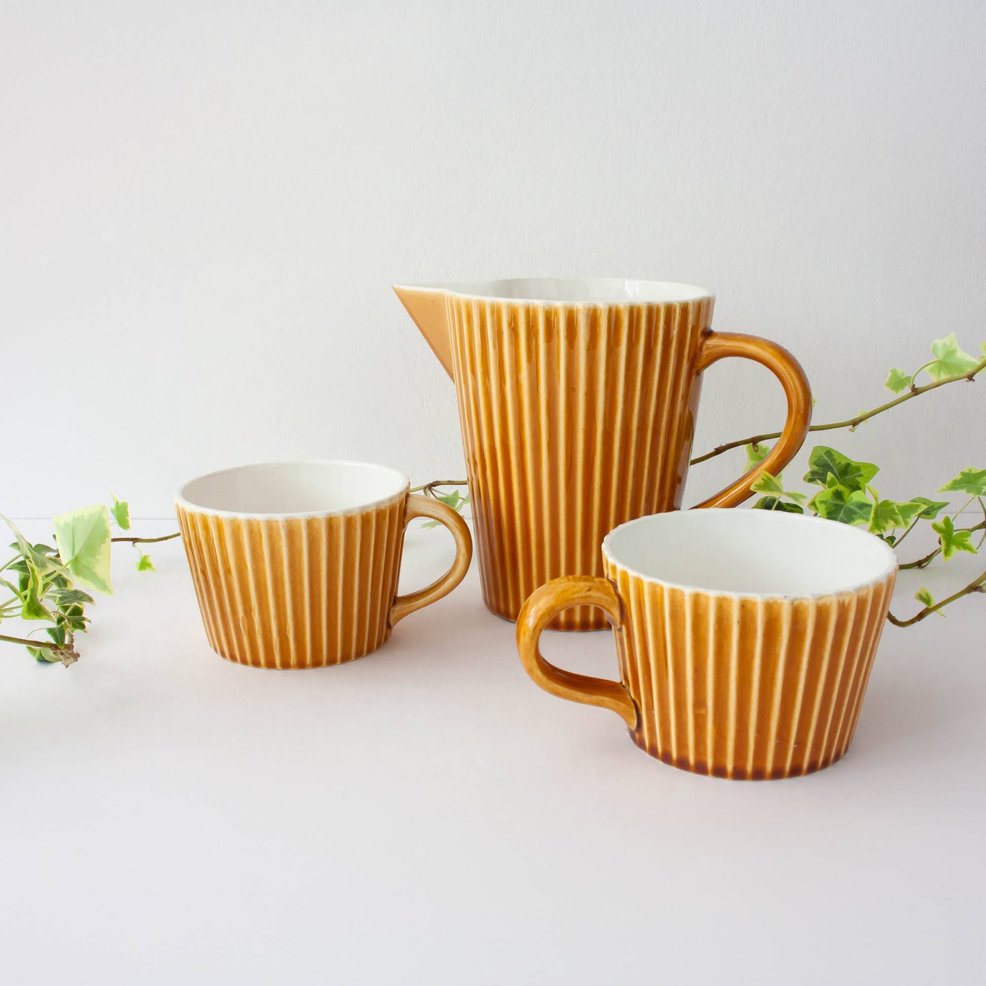Set of Ceramic Tea Cups and Milk Jug by Secla, 1970's