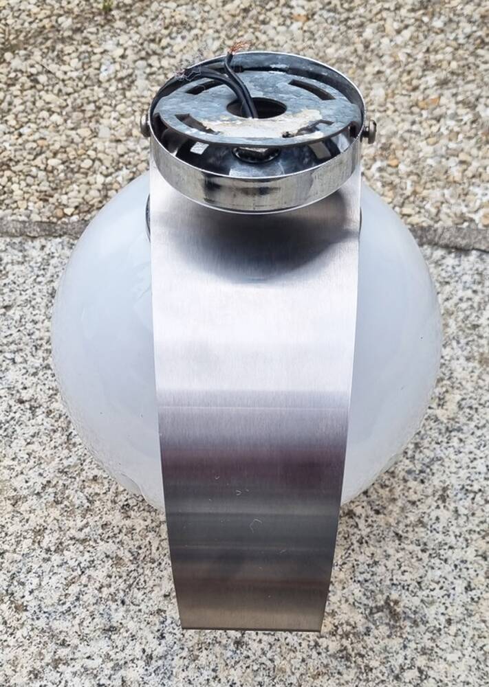 Pair of steel and opaline wall lights, Vittorio Mazzega design, vintage, 70s