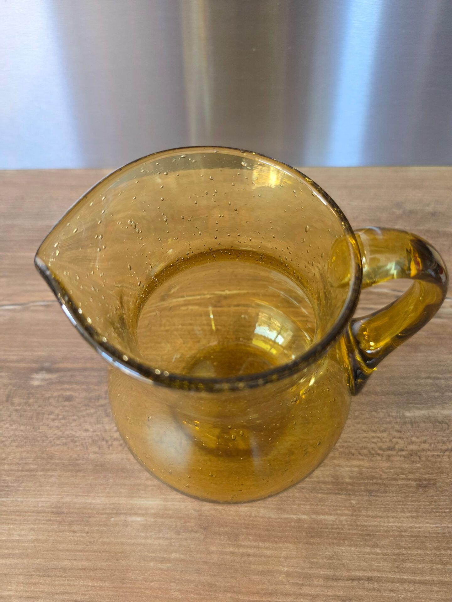 Jug / Glass Bullied Pitcher Biot Yellow Amber Honey Signed