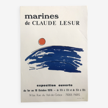 Claude lesur, marines, 1976. affiche originale en 3 couleurs