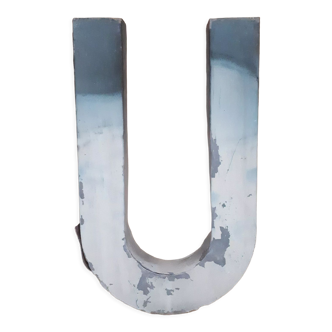 Sign letter U metal zinc vintage 1950 1960