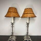 Lampes bougeoir rotin anciennes (X2)
