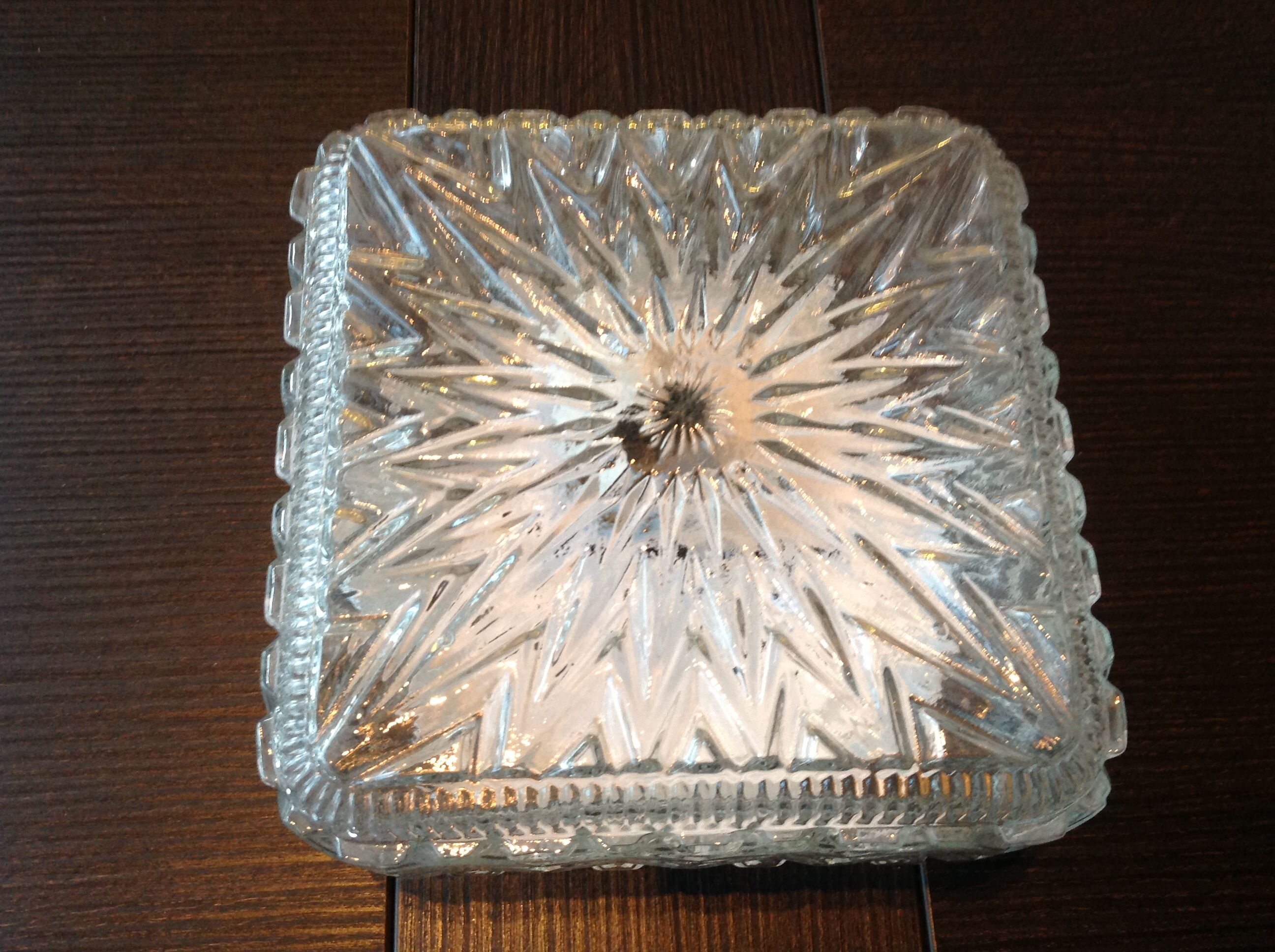 Square ceiling lamp in structured glass vintage 60s-70s