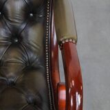 Set of 2 Green Cowhide Leather English Chesterfield Armchairs