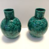 Pair of Handcrafted Green Ceramic Vases by Fanciullacci, Italy