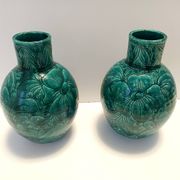 Pair of Handcrafted Green Ceramic Vases by Fanciullacci, Italy
