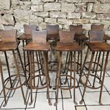 Set of 8 brutalist wrought iron bar stools 1970"