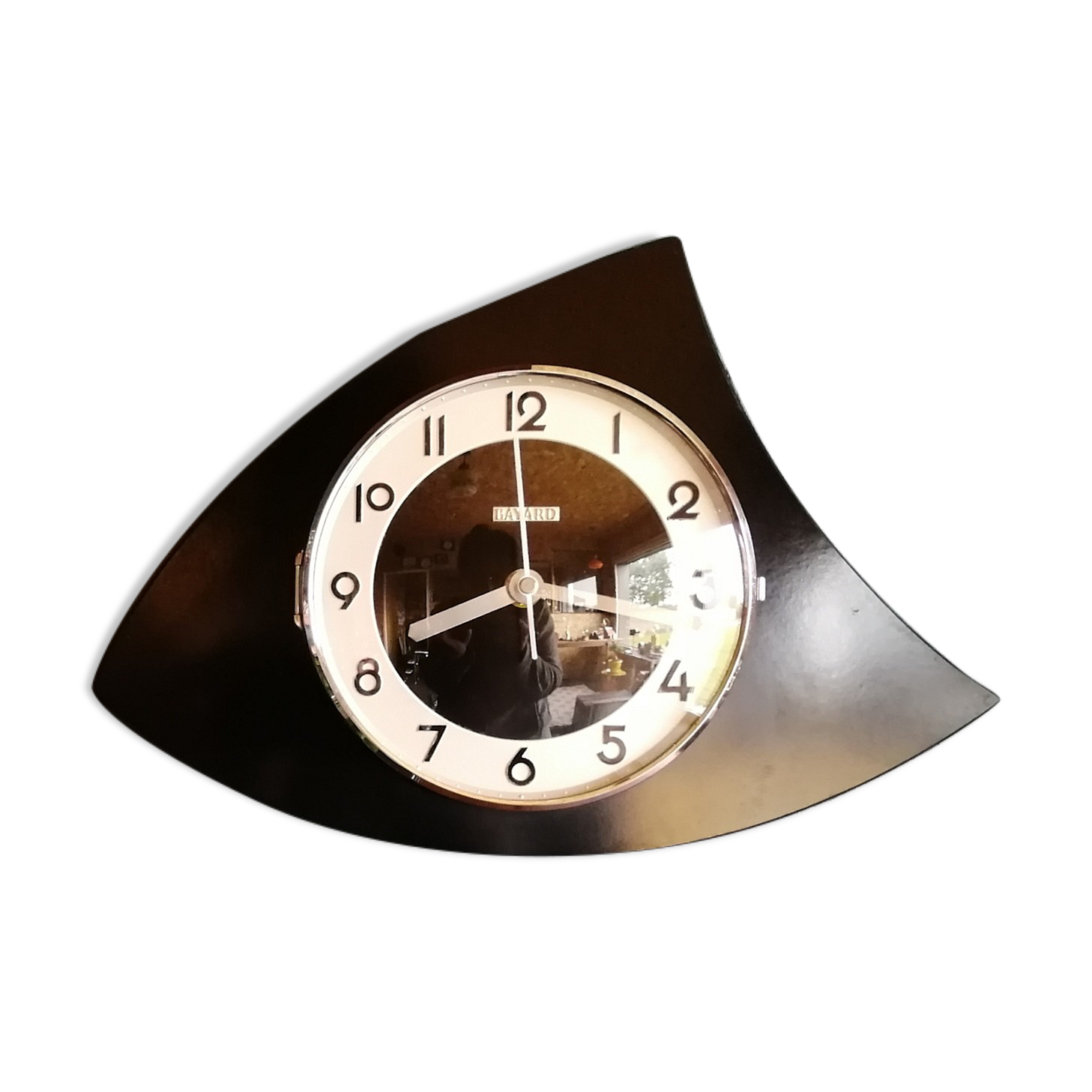 Vintage clock asymmetrical silent wall pendulum "Black Bayard"