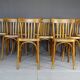 Set of 10 1960s curved wood bistro chairs ready for service