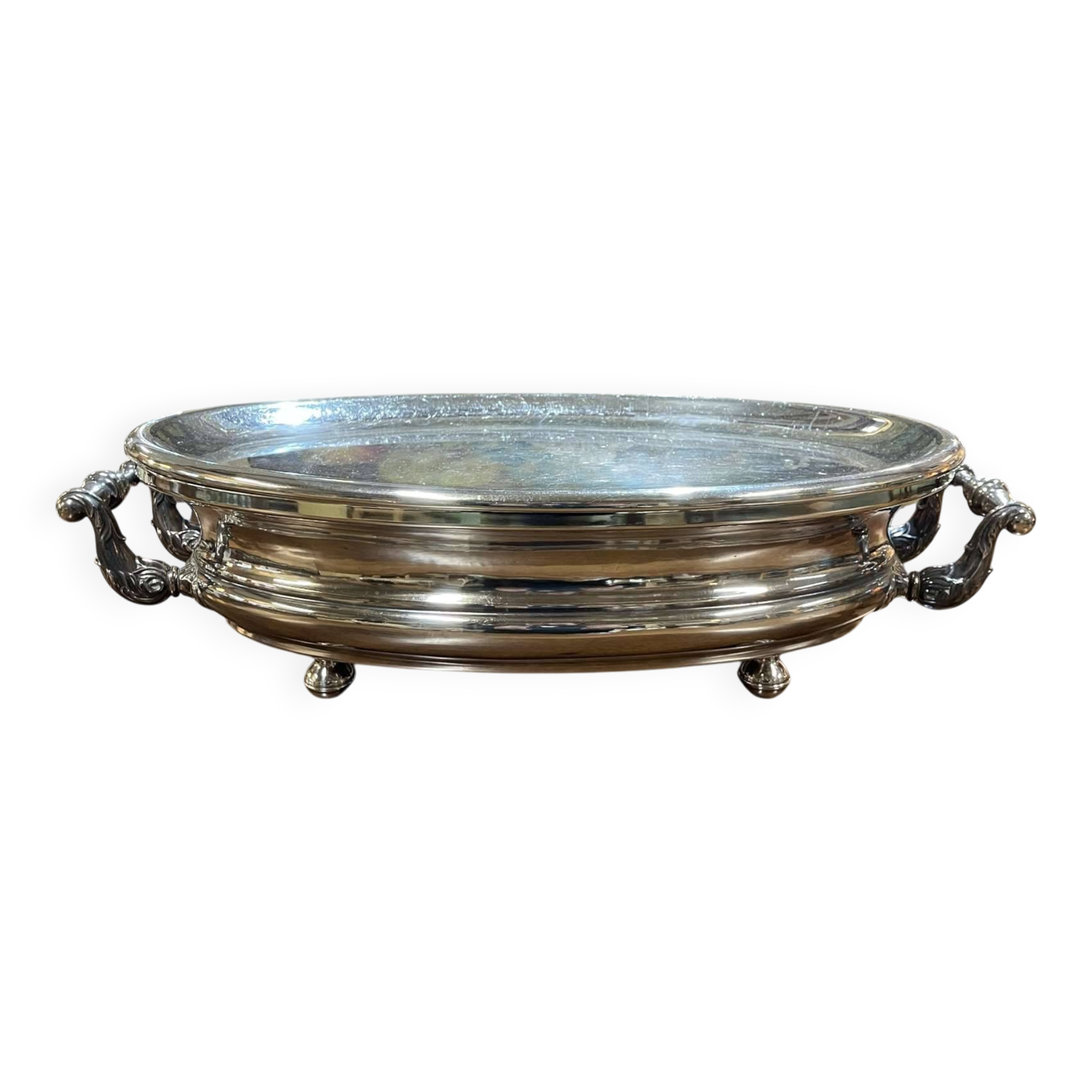 Chauffe plat en métal argenté des années 1930