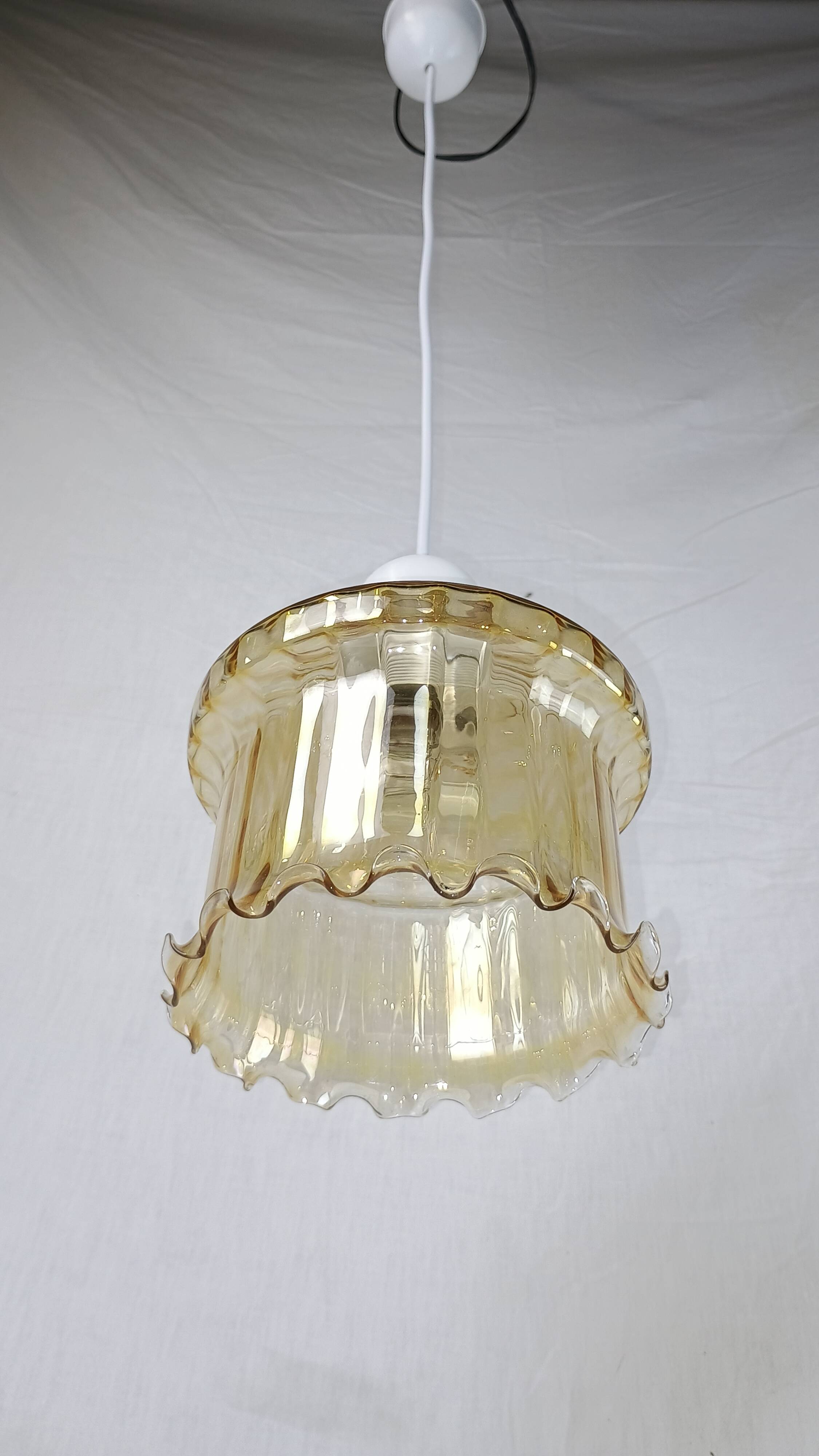 Venini Vintage Murano Glass Amber Pendant Light