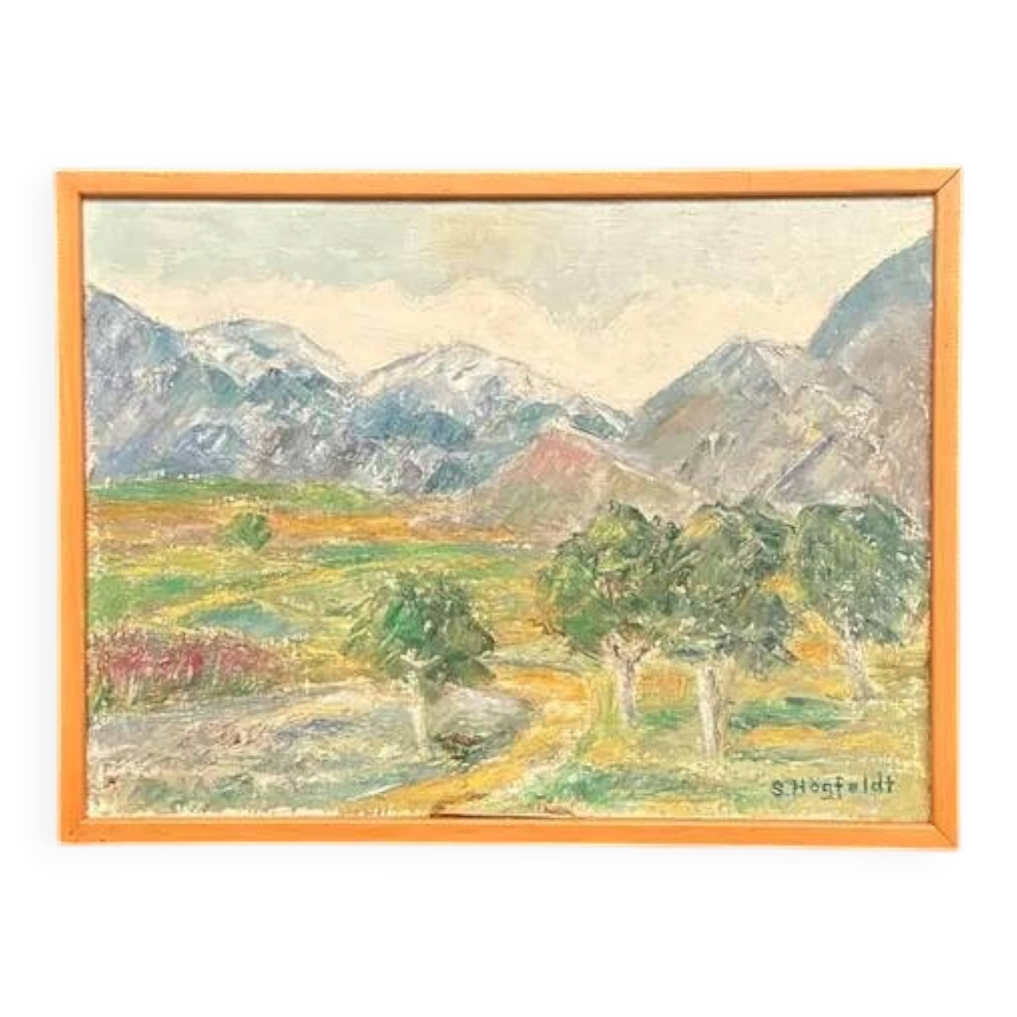 Original Swedish Oil on Canvas – "Landscape" by S. Högfeldt – Signed – Vintage and Framed – 48 × 36 cm (18.9" × 14.2")