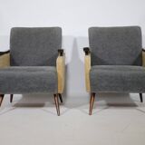 1950s-1960s French armchair set, vintage lounge chairs