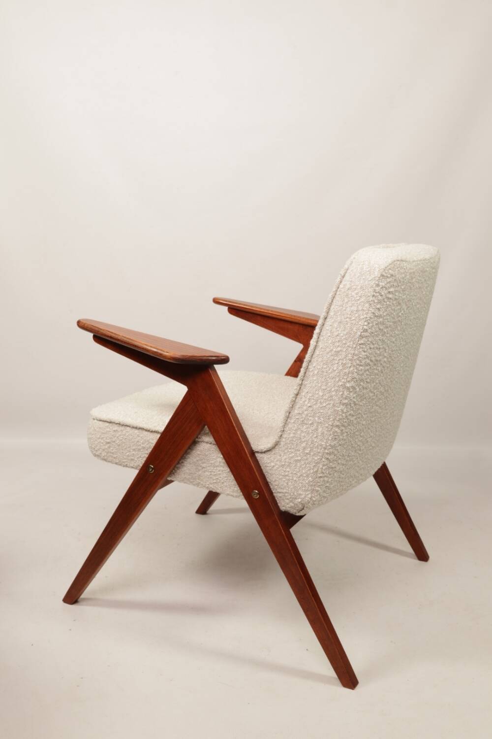 Scandinavian armchair in wood and ecru fabric by Józef Chierowski