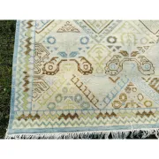 Hand-Knotted Wool Area Rug, Oushak Ivory Sage Green Design Carpet for Living Room