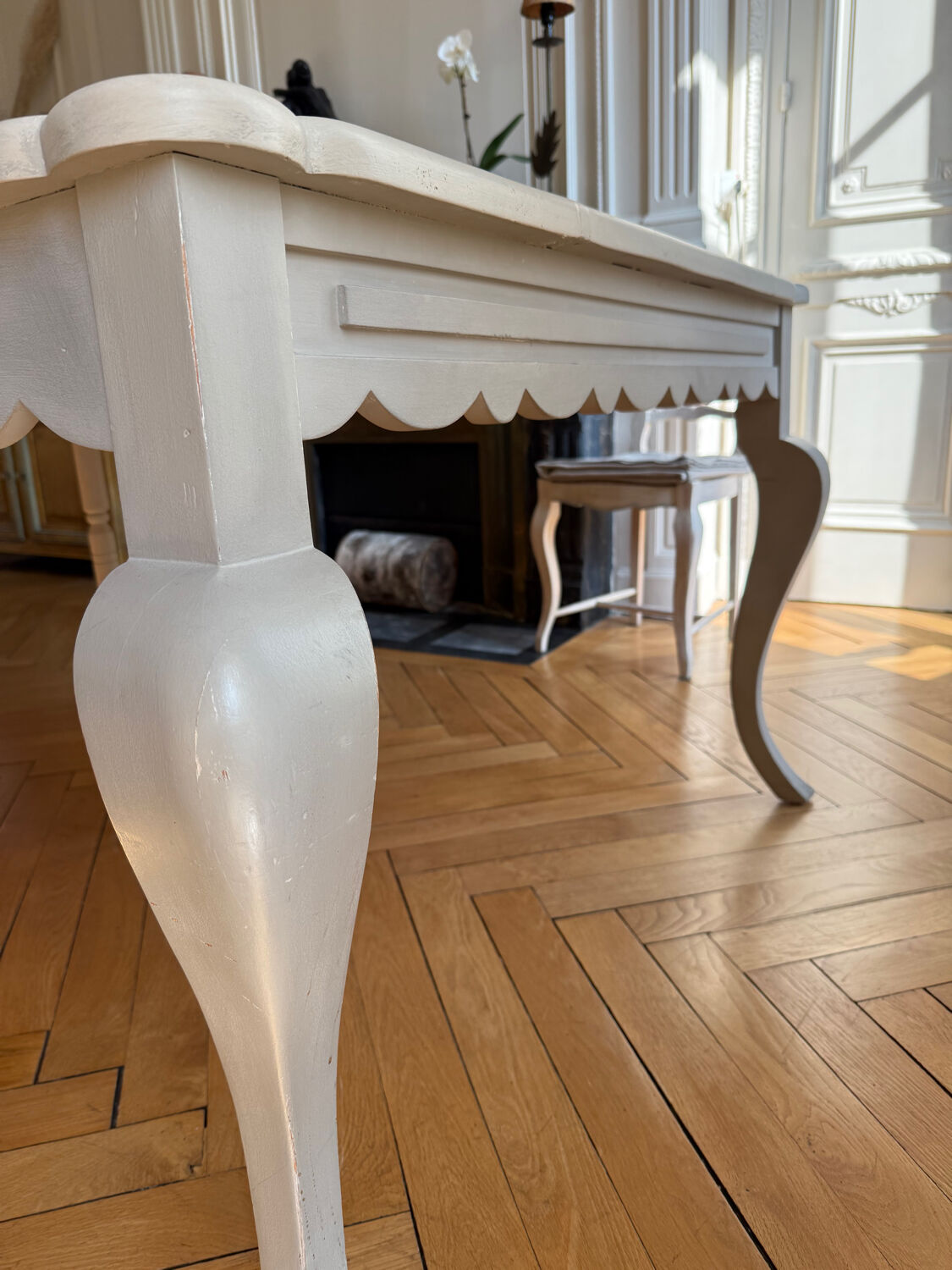 Large solid wood table made by a cabinetmaker.