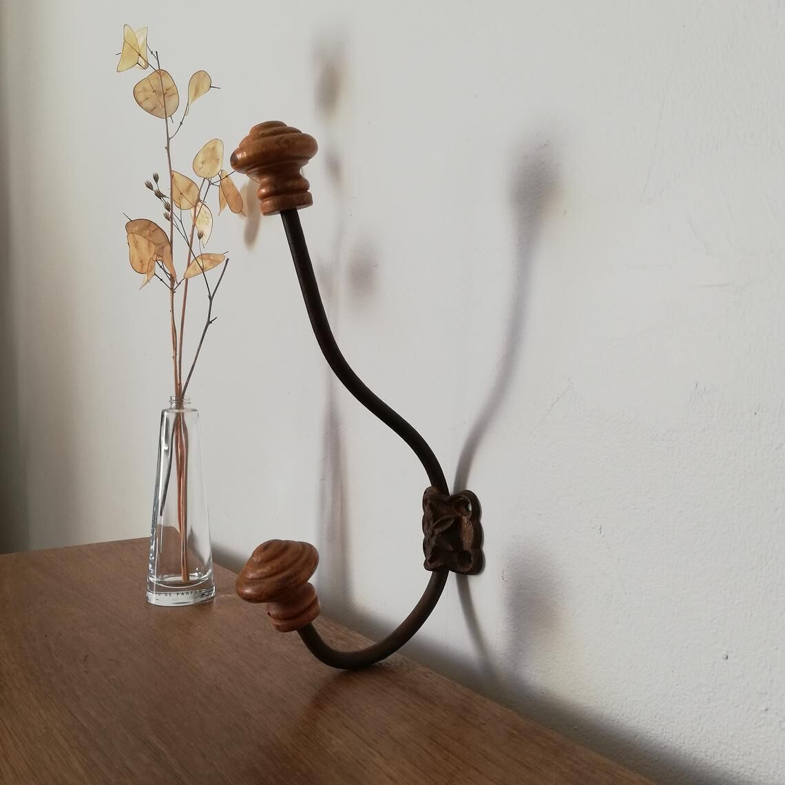 Patère bois et métal Art Déco