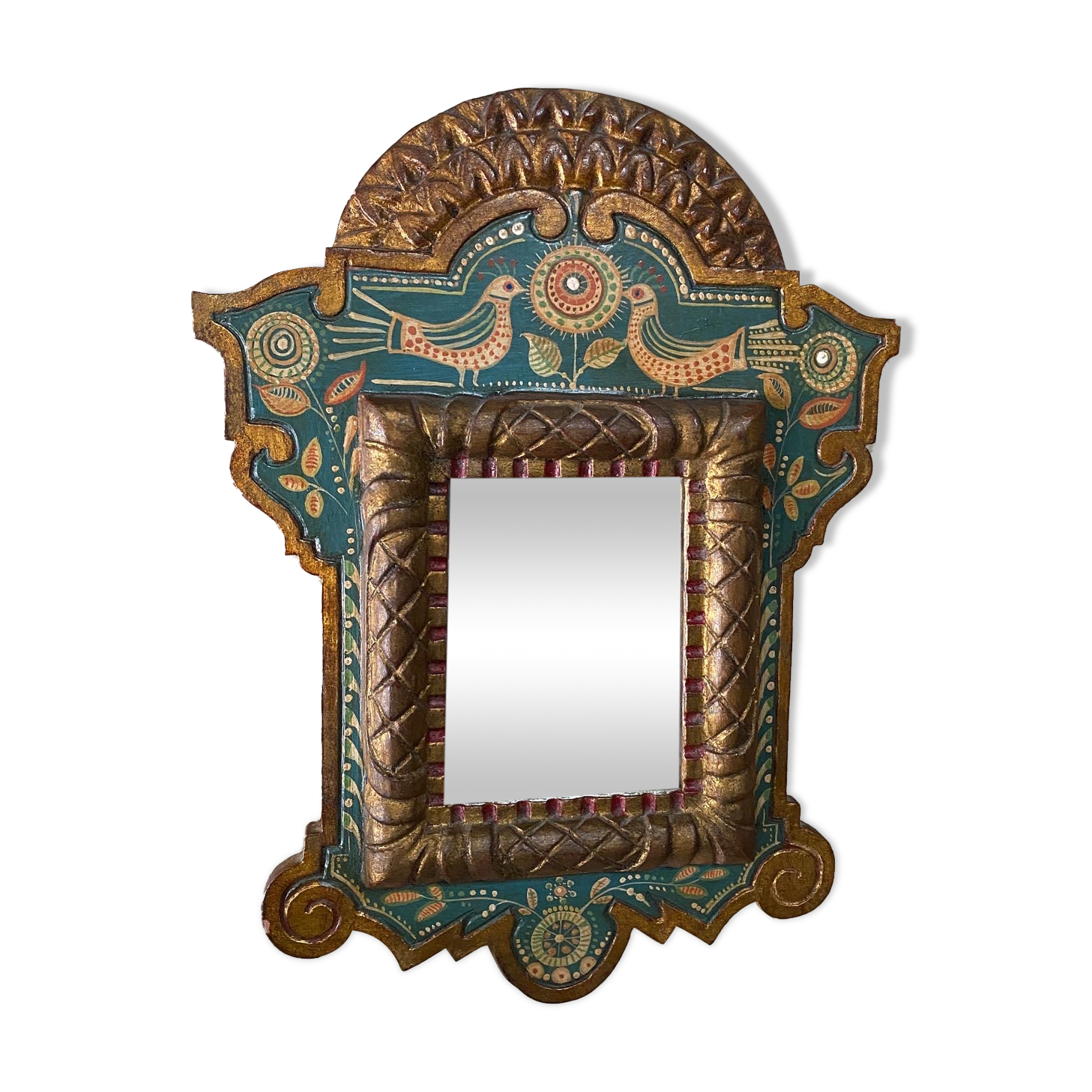 Antique painted wooden mirror