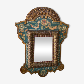 Antique painted wooden mirror