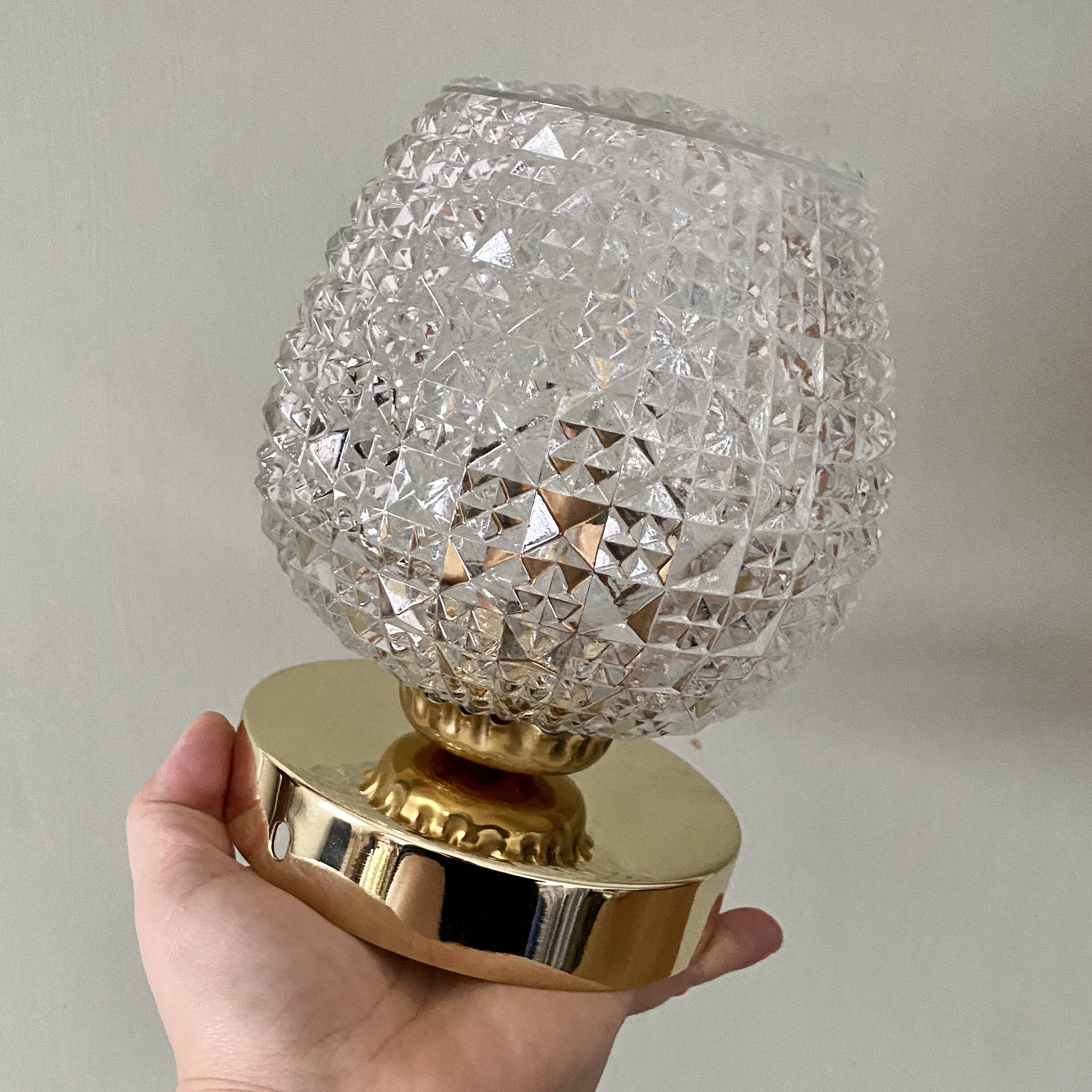 Vintage glass globe wall or ceiling light with diamond point.
