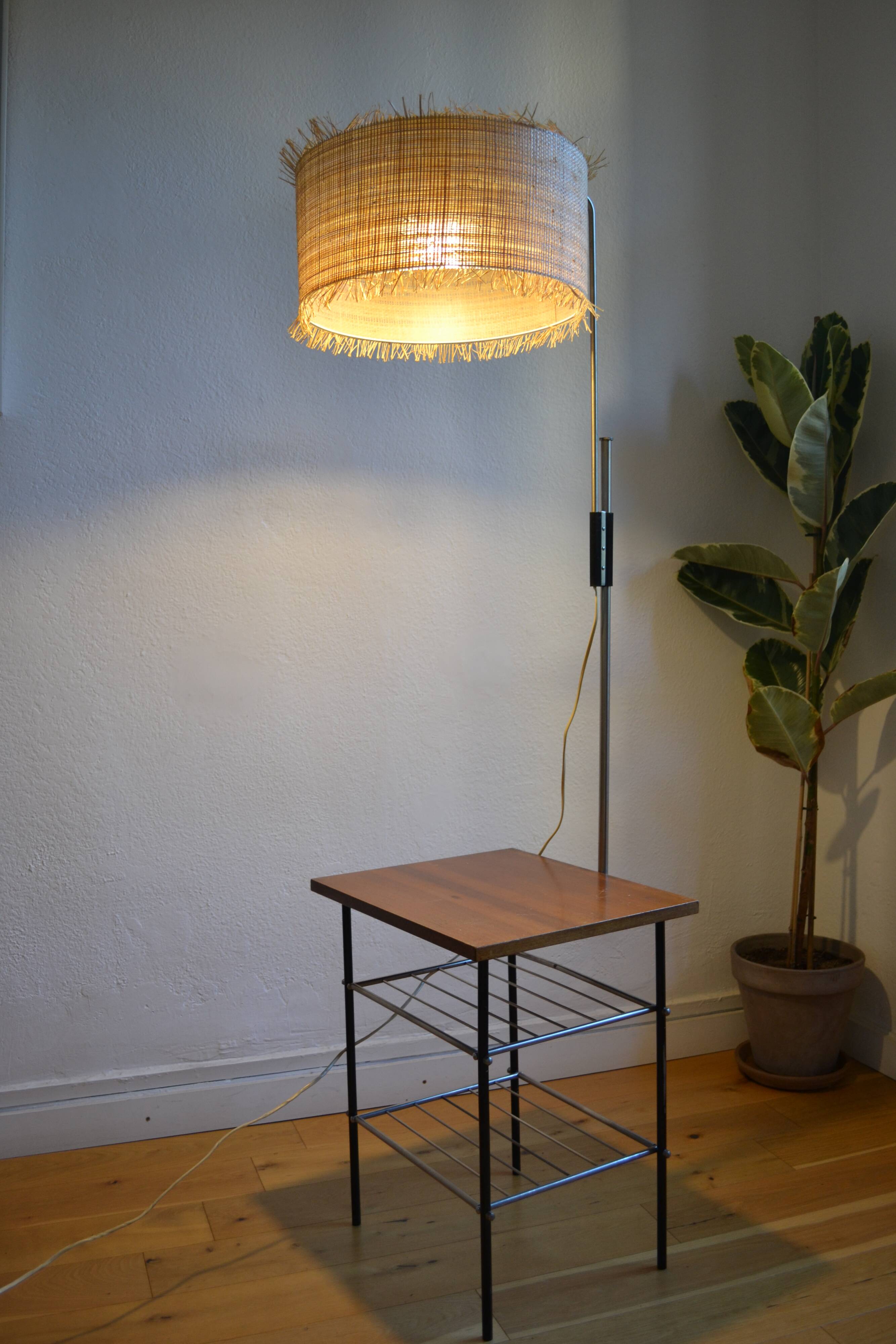 Vintage modernist reading floor lamp with table Poland 1960