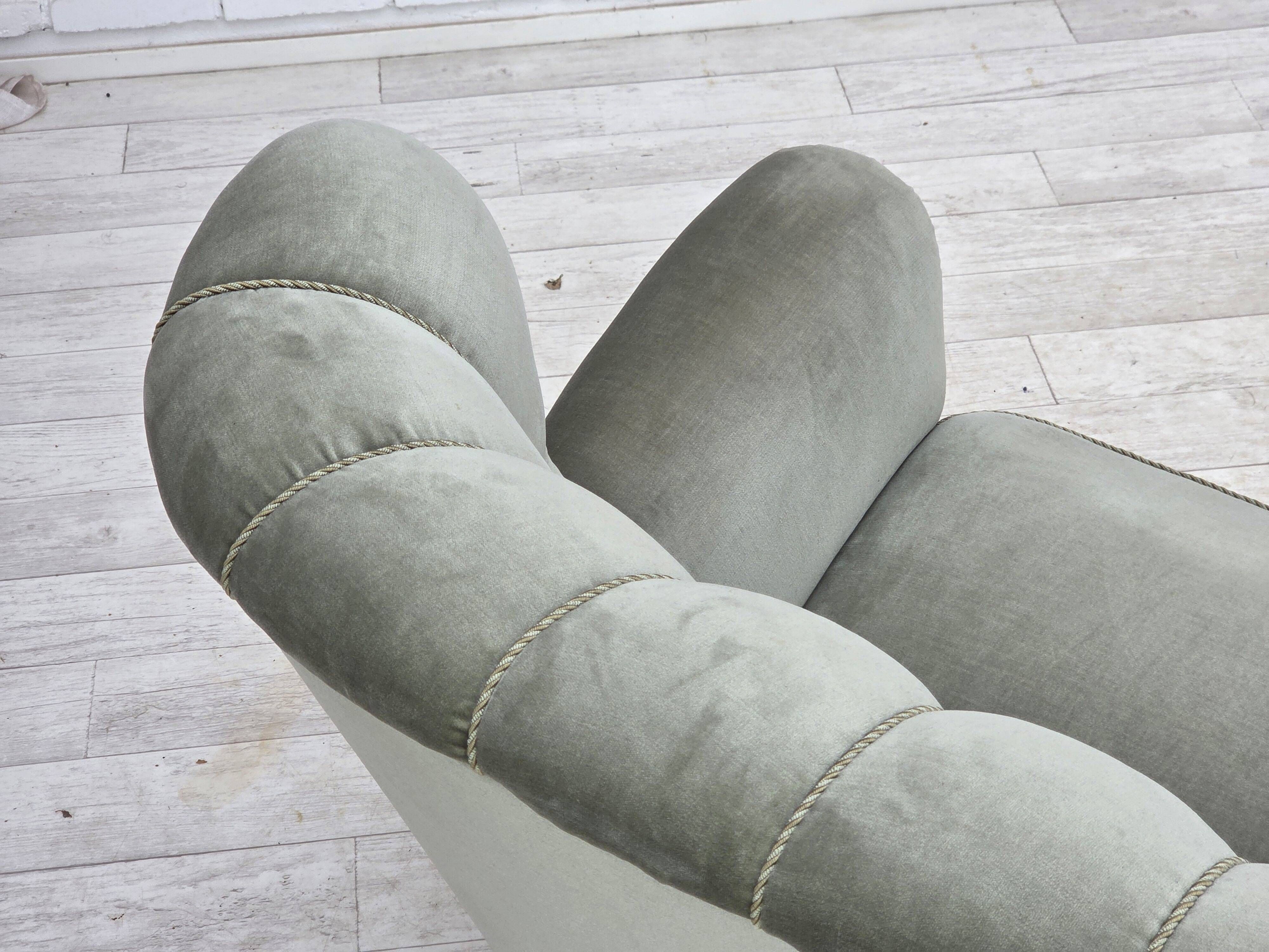 1960s, Danish 2-seater sofa. light green furniture velour.