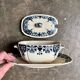 Sauceboat with lid Gien in blue ironstone, "Blue Ibis" service