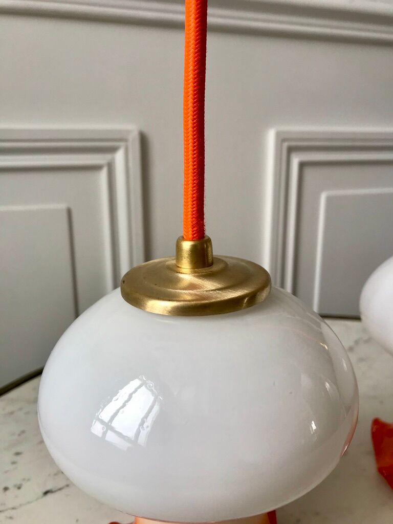 Set of 4 suspensions tulips in opaline orange gradient thread orange and white 70s