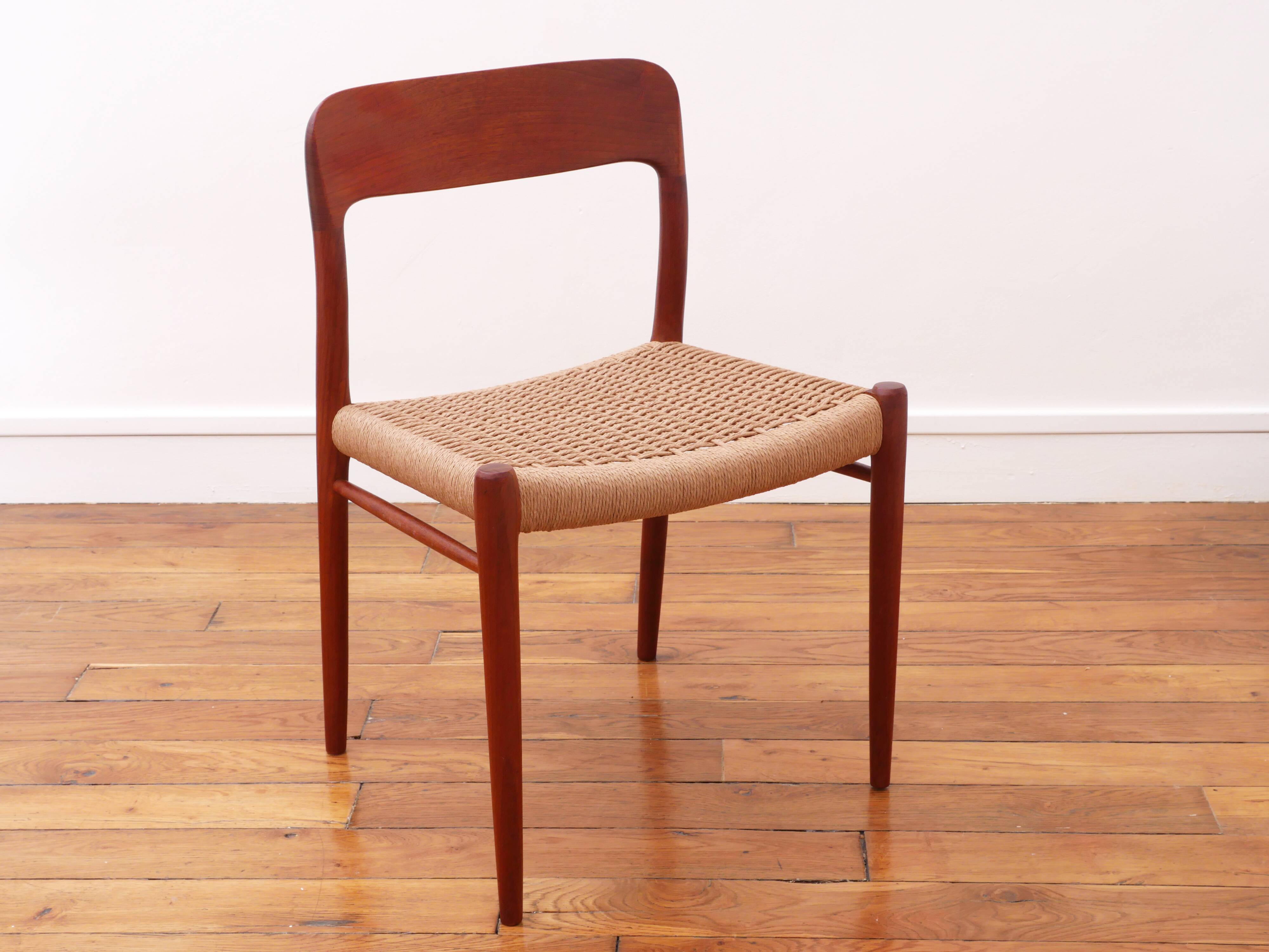 Chaise - Niels Otto Møller - modèle 75 - Corde danoise refaite - Restaurée
