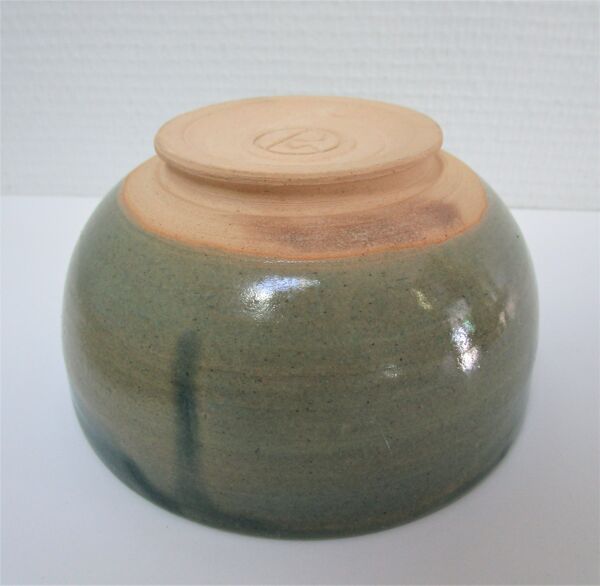 Bol et plat rond céramique émaillée bleu vert brun vintage signé vintage