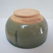 Bowl and round ceramic dish enamelled blue green brown vintage signed vintage