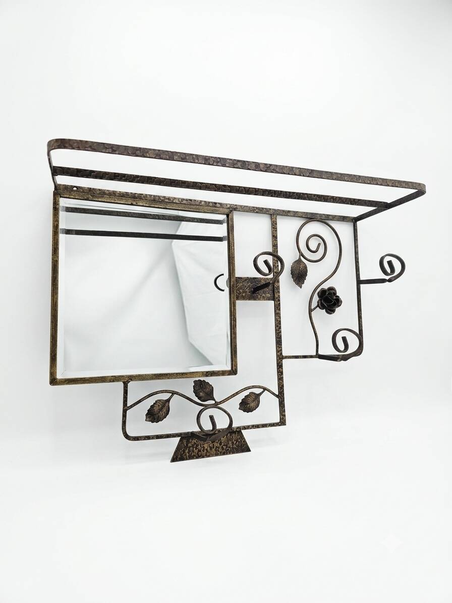 Art Deco coat rack in hammered wrought iron, 1950s.