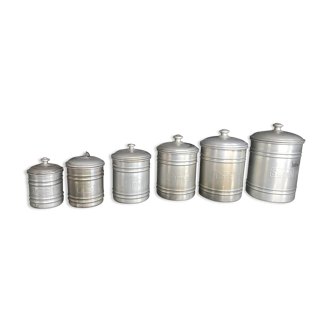 Series of 6 aluminum grocery jars