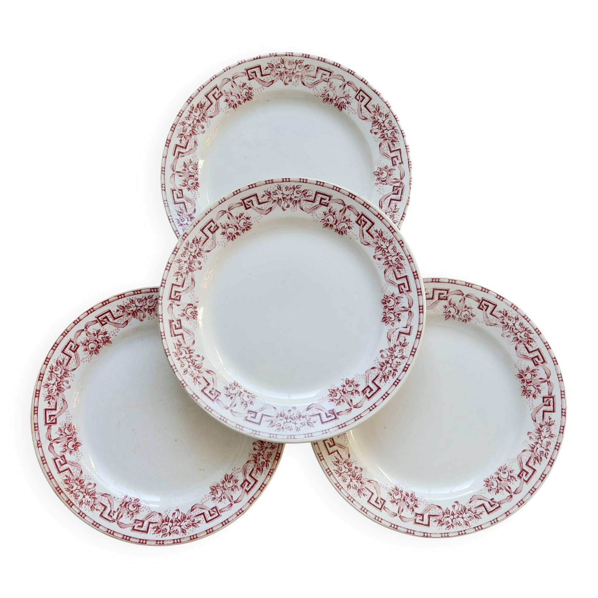 4 vintage ironstone dinner plates - Moulin des Loups - Athens model