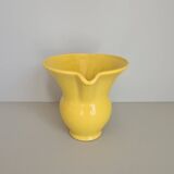 Modernist yellow ceramic pitcher / handmade / vintage / France / 1960s / mid-century / 20th century