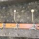 Large vintage wall coat rack with 5 brass and wood hooks – bistro
