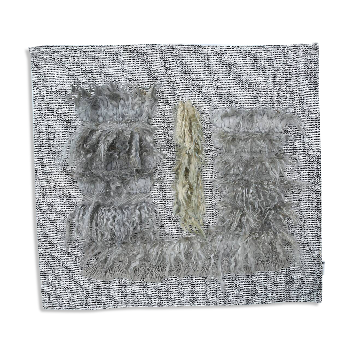 Tapis Mural Vintage Texturé en Laine Naturelle – Tons Gris & Crème, 90x98