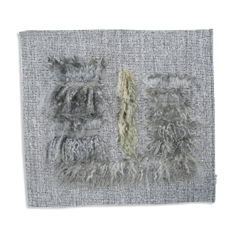 Tapis Mural Vintage Texturé en Laine Naturelle – Tons Gris & Crème, 90x98