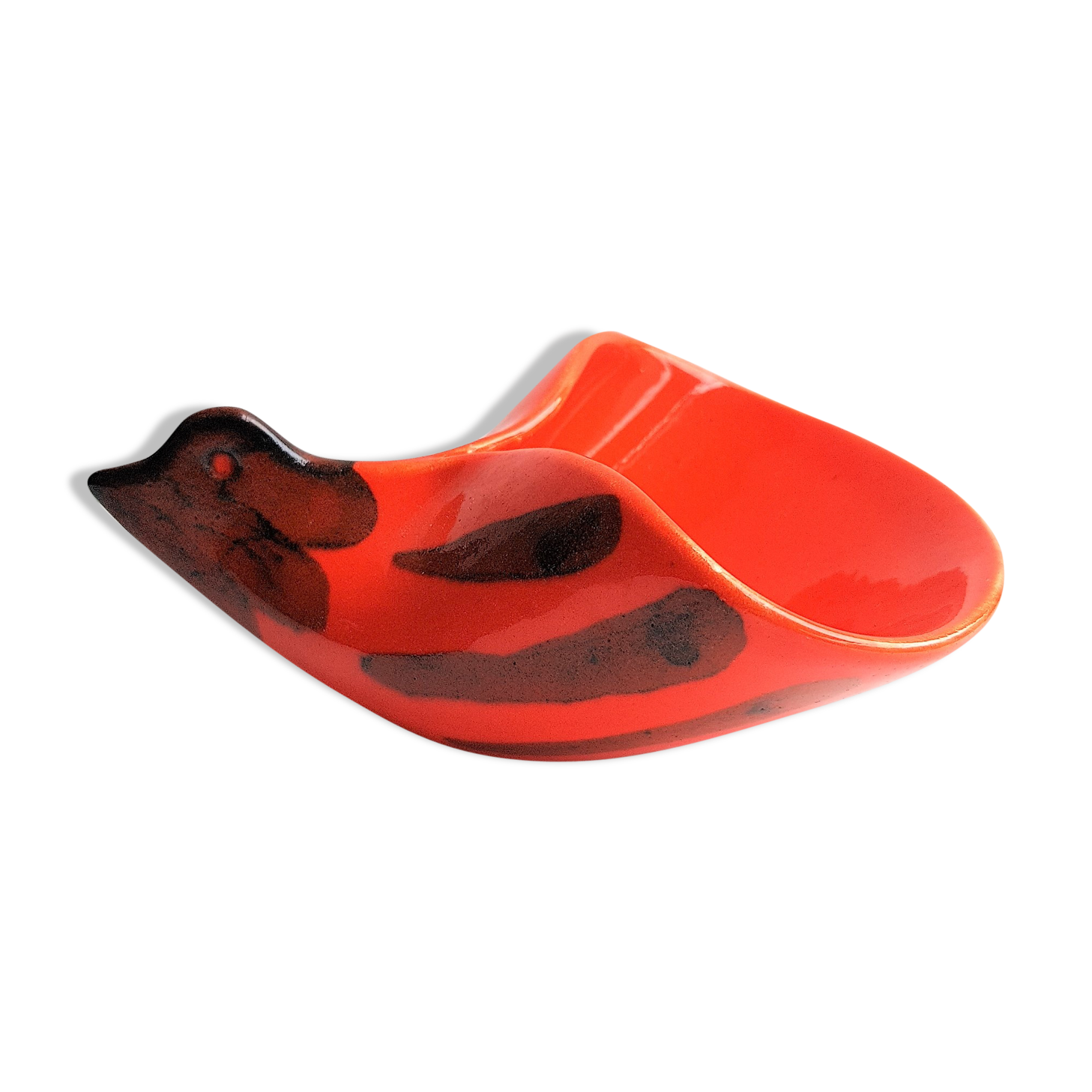 Empty orange enamelled pocket bird years 70