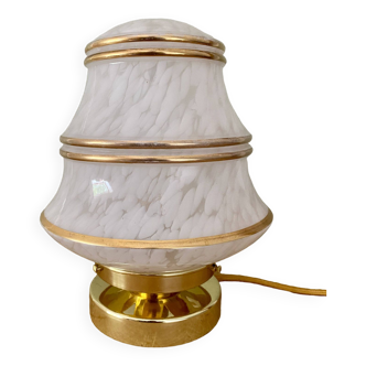 Vintage globe table lamp in white Clichy glass
