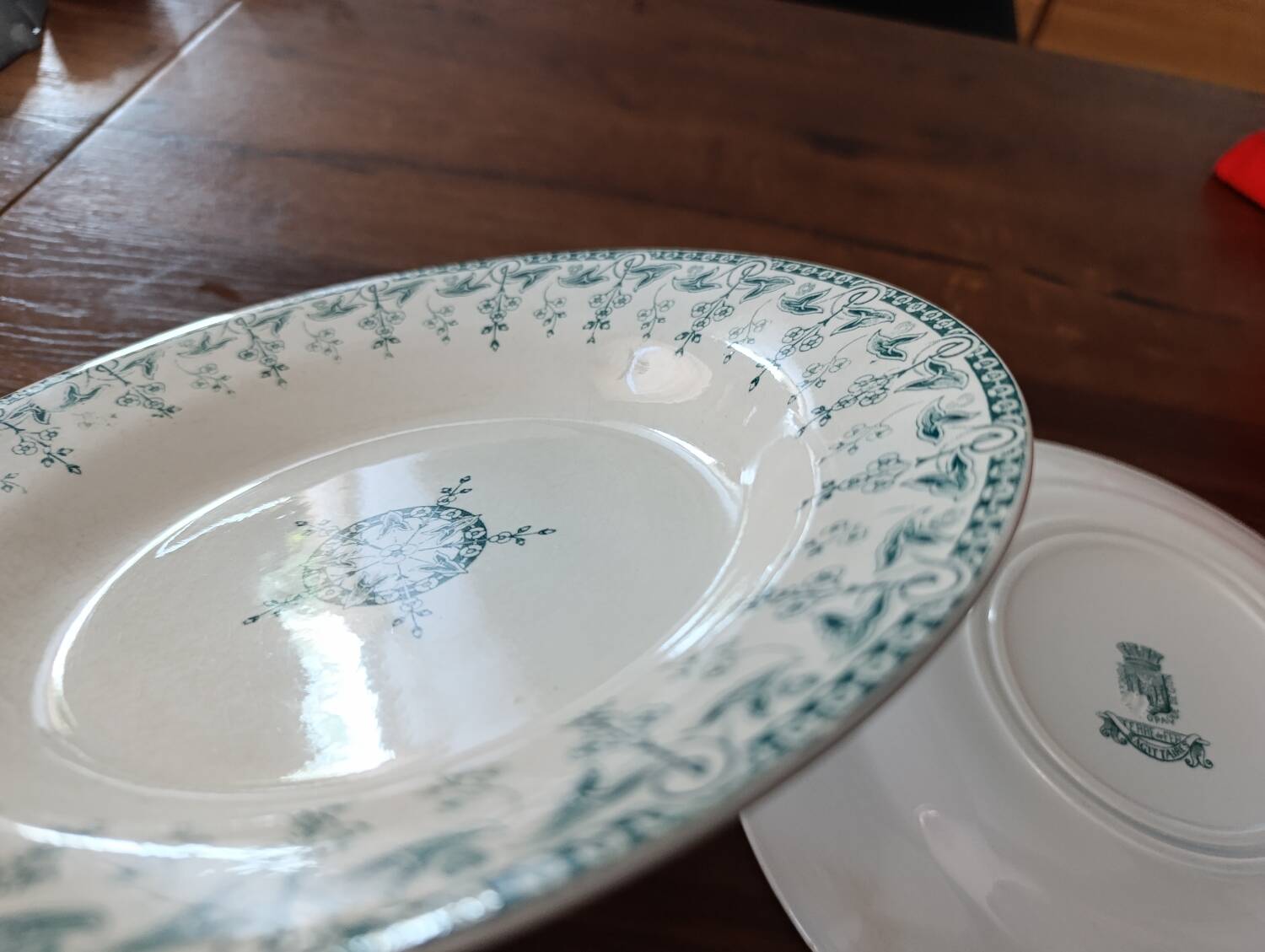 2 Gien ironstone soup plates, Sagittaire model