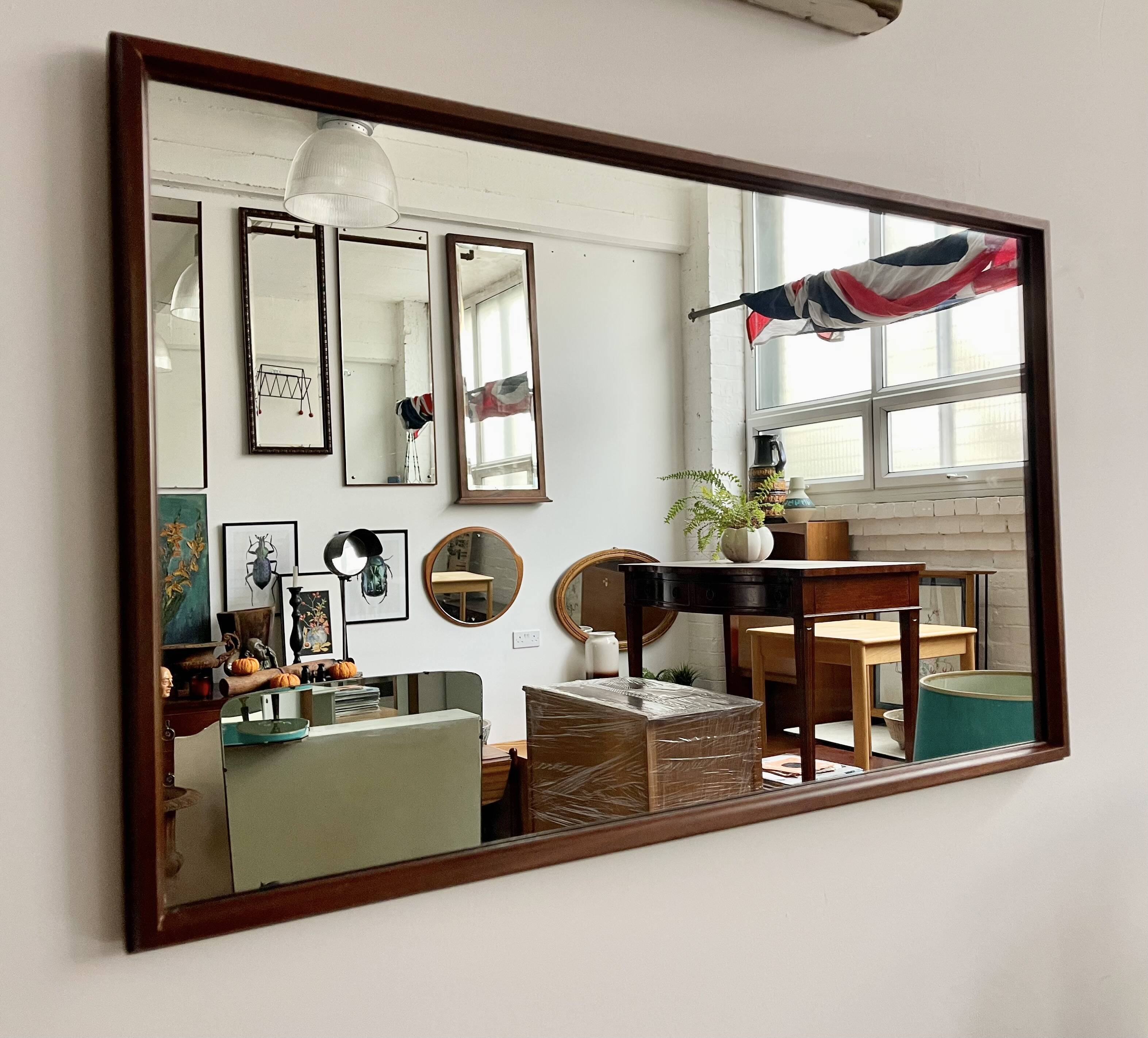 Vintage rectangular teak framed mirror